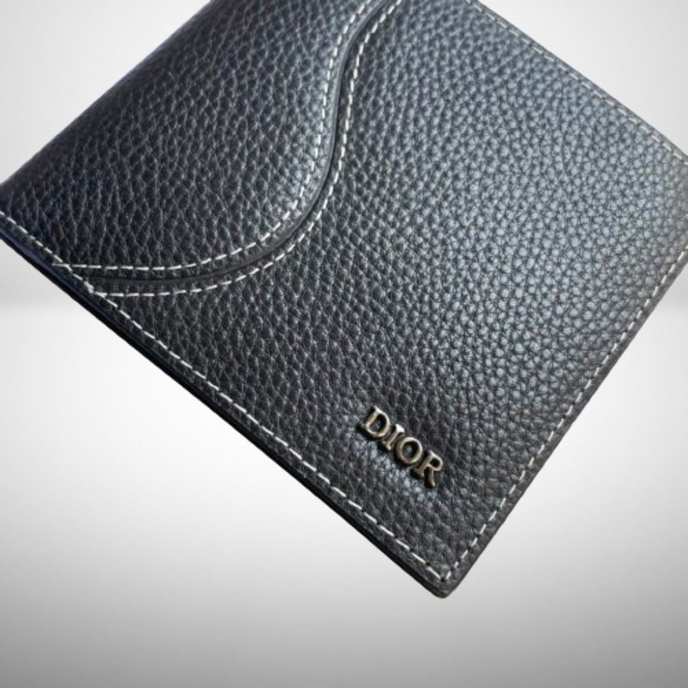 DIOR Saddle Bi-Fold Card Holder / Wallet in Black Grained Calfskin Marquetry - Picture 4 of 8